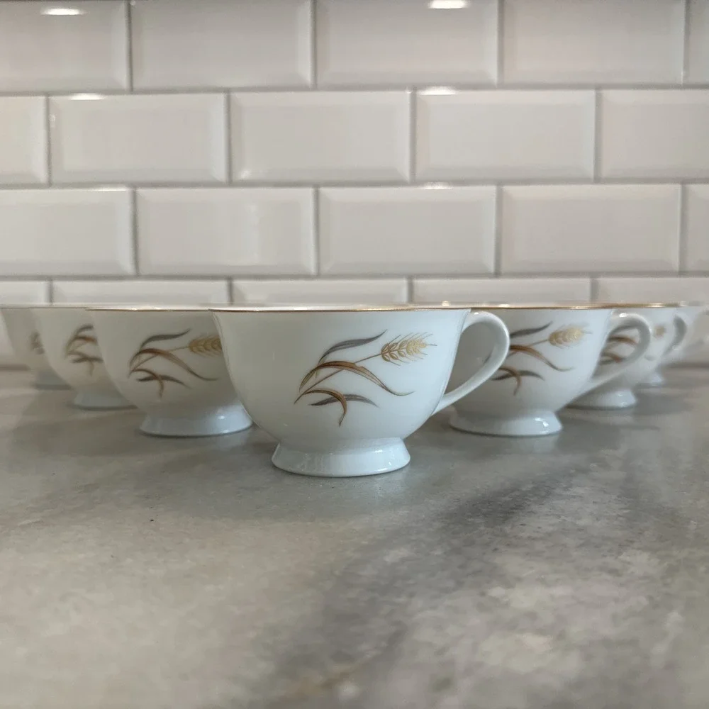 Eternal Harvest Metallic Wheat Print China Teacups‎ Cups LOT OF 10